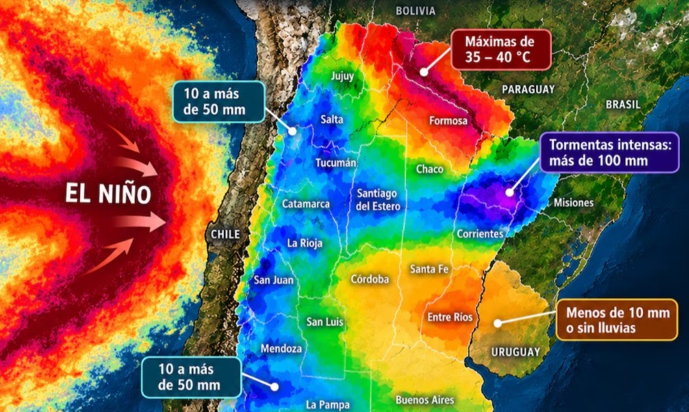 Clima, Pronóstico agroclimático, Bolsa de Cereales de Buenos Aires, Lluvias, Temperaturas, El Niño, Campo, Agricultura, Región Pampeana, Producción agropecuaria, Alerta meteorológica