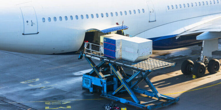 Airplane being loaded with cargo
