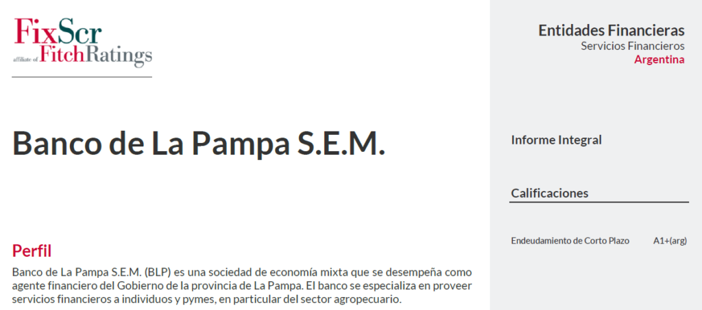 FIX SCR premio al Banco de La Pampa SEM