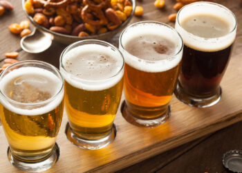 Assorted Beers in a Flight Ready for Tasting