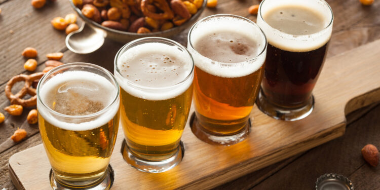 Assorted Beers in a Flight Ready for Tasting