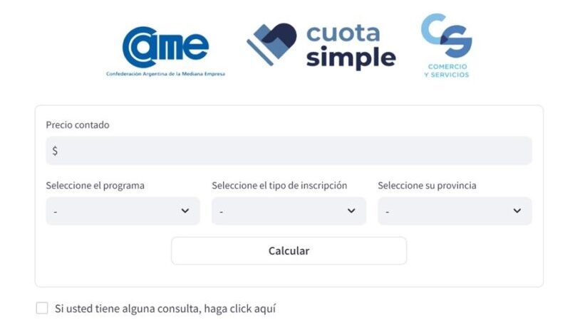 Calculadora para comercios Programa Cuota Simple
