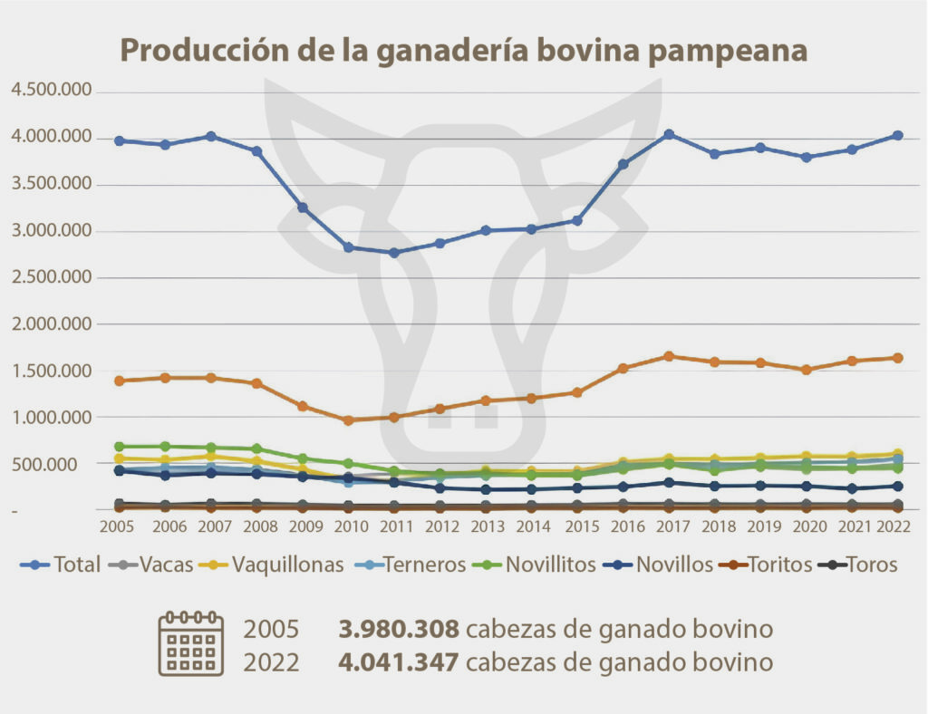 Producción de la ganadería bovina pampeana desde el 2005 al 2022.
