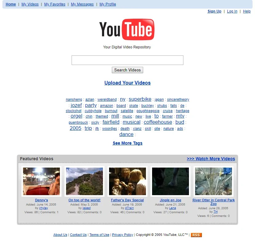 Así se veía la página principal de la web de YouTube en el 2005