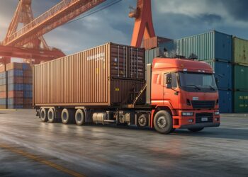 Container truck in ship port , Ai Generated Image
